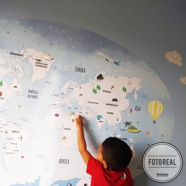 Black November - Painel Adesivo Mapa Mundi Infantil - 1,07 x 1,65m - 3