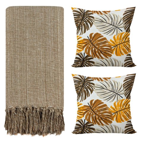 Kit 1 Manta para Sofá 2,40 X 1,80 + 2 Capas de Almofada Cor:caramelo-marrom
