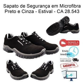 Sapato de Segurança em Microfibra Preto e Cinza Estival - 38 - 10