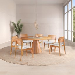 Mesa de Jantar Allure Vidro Centro com 6 Cadeiras Valença Linho Off White 130x130 - 2