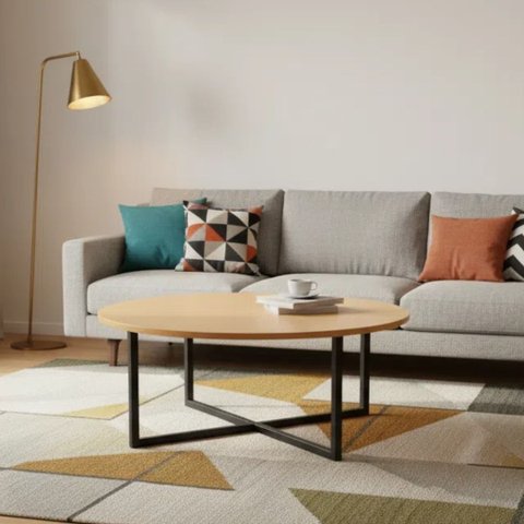 Mesa de Centro Redonda Atena com Base de Ferro e Tampo de Mdf