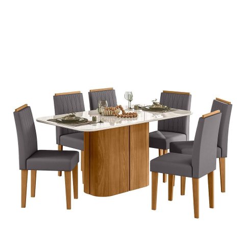 Conjunto Sala de Jantar Mesa Serena 160x90 6 Cadeiras Ana Ype/off White/veludo Cinza