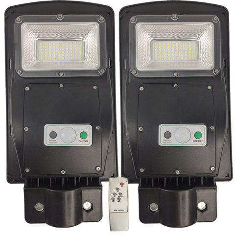 Luminária Solar Poste 60W LED 2 Und Controle e Sensor de Movimento Jardins Areas Externas Iluminaç