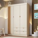 Ver imagem 1 de Guarda Roupa Roupeiro Ayla 100% MDF 3 Pts 4 Gav Detalhes Ripados Quarto de Bebê Off White Phoenix