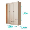 Ver imagem 2 de Guarda Roupa Roupeiro Ayla 100% MDF 3 Pts 4 Gav Detalhes Ripados Quarto de Bebê Off White Phoenix