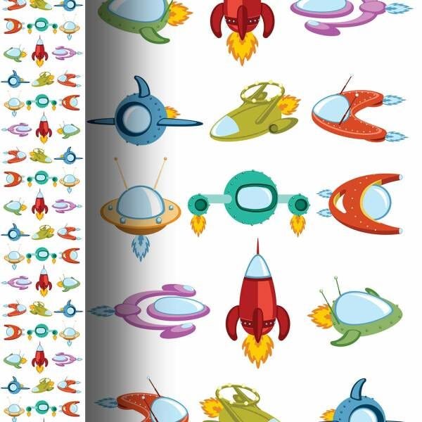 Papel de Parede Adesivo Infantil Astronauta Disco Voador Nave Espacial Foguete SSIN-044 - ROLO - 1,5 - 3