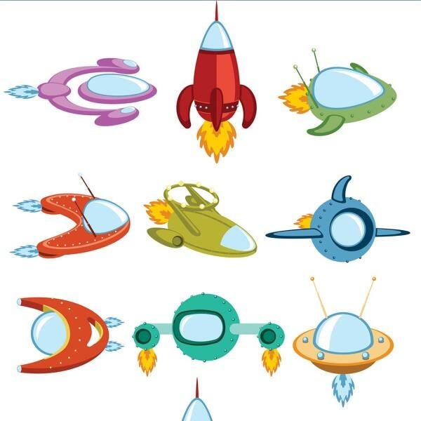 Papel de Parede Adesivo Infantil Astronauta Disco Voador Nave Espacial Foguete SSIN-044 - ROLO - 1,5 - 1
