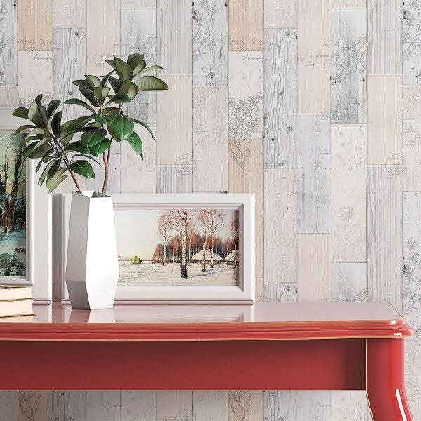 Papel de Parede 3d Madeira Demolição Clara Adesivo Vinilico SSMD-010 - ROLO - 10M X 50cm ( 5,0M² ) - 4