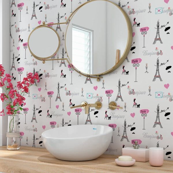 Papel de Parede Adesivo Quarto Jovem Feminino Teen Paris Torre Eiffel - SSCA-006 - ROLO - 3,00M X 50 - 3