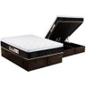 Cama Box Baú King: Colchão Espuma Castor D45 Black e White Air Euro Pillow + Base CRC Suede Brown(19 - 1