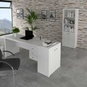 Ver imagem 1 de Kit Escritório com 1 Mesa Balcão 2 Portas e Estante 3 Nichos Cor:branco