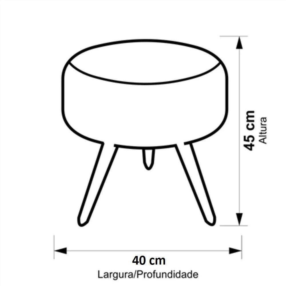 Puff Banqueta Redondo Para Sala Quarto Penteadeira Corino Bege Pés Escuro - 4