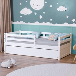 Bicama Solteiro Dreams com Grade de Proteção Madeira Maciça Branco Megamobilia - 1