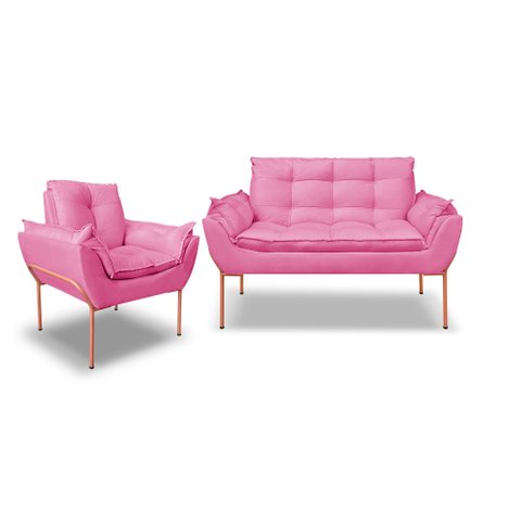 Kit Namoradeira + Poltrona Luxo 12 Cores- Base de Ferro Rose - Rosa
