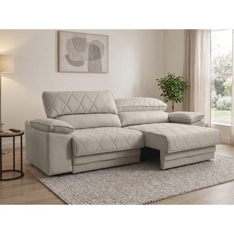 Sofá Leon 2,30m com Molas Retrátil Reclinável Velosuede - Netsofas - Bege