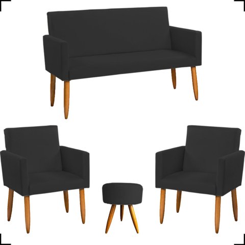 Kit Namoradeira Decorativa + 2 Poltronas Para Sala Reforçadas + Puff Redondo Suede