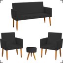 Ver imagem 1 de Kit Namoradeira Decorativa + 2 Poltronas Para Sala Reforçadas + Puff Redondo Suede
