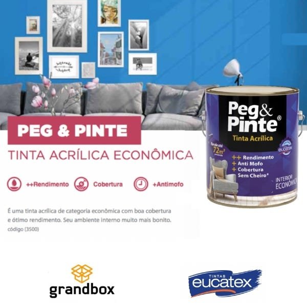 Tinta Acrílica Interna Economica Peg e Pinte 3,6L (Cores) - Branco Neve - 4