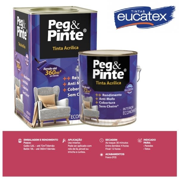 Tinta Acrílica Interna Economica Peg e Pinte 3,6L (Cores) - Rubi Real - 3