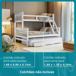 Treliche Casal Solteiro Madeira Maciça C/ Aux Solt Gavetas - 4