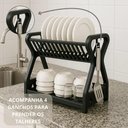 Ver imagem 5 de Escorredor de Loucas Duplo Porta Pratos 2 Andares Copo Gancho Talheres Desmontavel Organizador Cozin