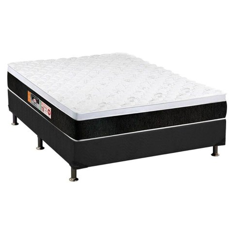 Cama Box Casal: Colchão Espuma Castor D45 Black e White + Base CRC Suede Gray(138x188)