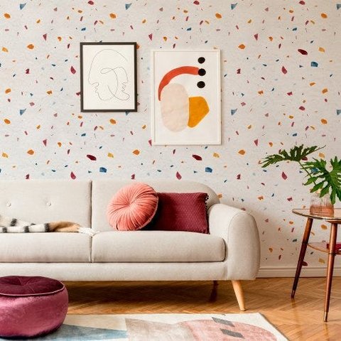 Papel De Parede Granilite Terrazzo Laranja Terrosso Lavável