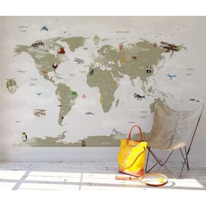 Papel de Parede Painel Mapa Mundi Verde