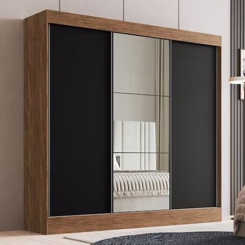 Guarda Roupa Casal Michigan 3 Portas 4 Gavetas 100% MDF com Espelho Castanho/Preto
