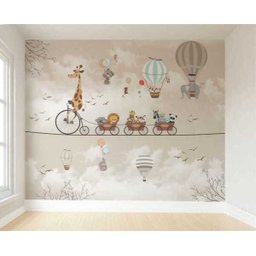 Papel De Parede Infantil Safari Trenzinho Balões Verde - 1