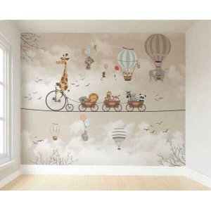 Papel De Parede Infantil Safari Trenzinho Balões Verde