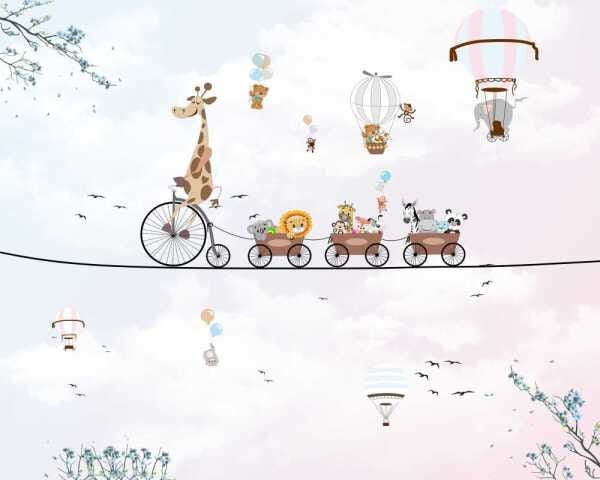 Papel De Parede Infantil Safari Trenzinho Balões Menino e Menina - 2