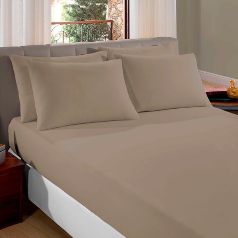 Jogo de Cama Queen Size 100% Algodão Liso 3pçs Creme de Avelã Vivaldi Sul Brasil