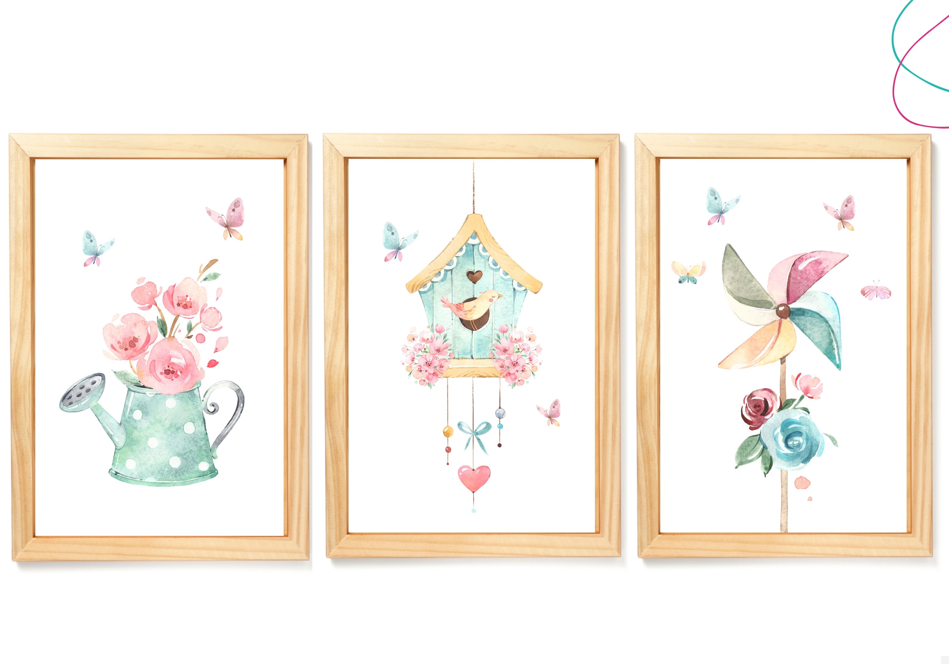 3 Quadrinhos Decorativos Infantil aquarela em cores: Pinus