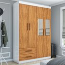 Ver imagem 1 de Guarda-roupa Solteiro Genova 4 Portas 2 Gavetas com Espelho Branco/cinamomo - Carioca Móveis