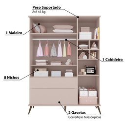 Guarda Roupa Infantil Melinda com 3 Portas - Rosa - 3
