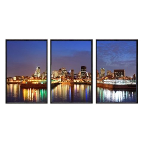 Kit 03 Quadros Decorativos - Cidade Noturna Ct002 - Tela Canvas - Kit 3 Quadros 60x80cm Cada Quadro