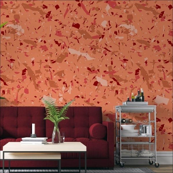 Papel de Parede Granelite Laranja e Vermelho - 0,50cm x 3,00M - 1