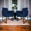 Ver imagem 2 de Kit 02 Poltronas Klara Base Ferro Preto Suede - Estopar Kit Klara Base Preta Suede Azul Marinho