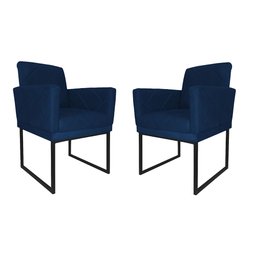 Kit 02 Poltronas Klara Base Ferro Preto Suede - Estopar Kit Klara Base Preta Suede Azul Marinho - 1