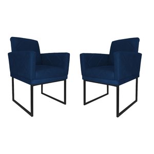 Kit 02 Poltronas Klara Base Ferro Preto Suede - Estopar Kit Klara Base Preta Suede Azul Marinho