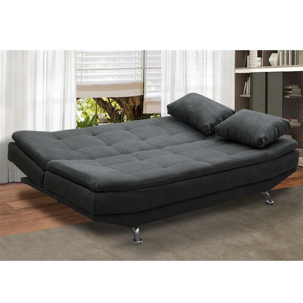 Sofá Cama Valencia 3 Lugares Reclinável Veludo Cinza VS Decor