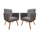 Ver imagem 1 de Kit 2 Poltronas Decorativa Nina Suede Cinza Pés Madeira Mz Decor