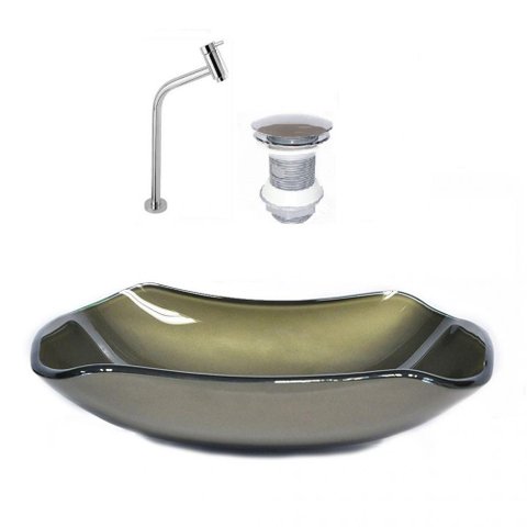 Cuba de Vidro 51cm Ouro Envelhecido + Valvula + Torneira