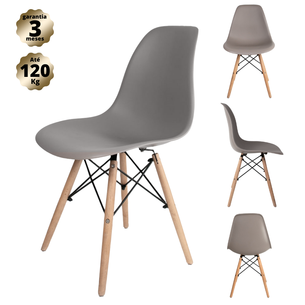 Conjunto com 4 Cadeiras Eames Cinza - Base Madeira Natural - 1