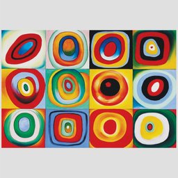 Quadro Kandinsky Quadrados Com Círculos Concêntricos Tela Moldura Branca 45X30Cm - 2