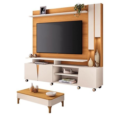 Estante Home Theater Virtus Cinamomo Off White com Mesa de Centro Liz Off White Cinamomo - Hb Mó