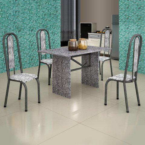 Sala de Jantar Uai Móveis Copacabana Mesa Granito 120x75 4 Cadeiras