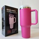 Ver imagem 4 de Copo Térmico Grande 1200ml Aço Inox Parede Dupla com Canudo para Bebidas Quentes e Frias (pink)