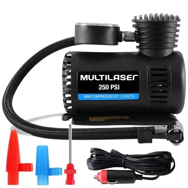 Compressor De Ar Automotivo 12V AU601 3 Adaptadores 250psi - 12V